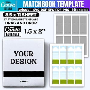 Matchbook-sjabloon, bewerkbare Matchbook-sjabloon Svg, Canva bewerkbare Matchbook-sjabloon, Diy Matchbook, afdrukbaar Matchbook-label