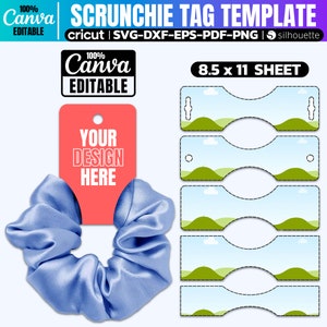 Pacote de modelos de etiquetas para scrunchie, Canva editável, modelo para suporte de scrunchie, etiqueta svg para scrunchie, etiqueta para scrunchie para impressão, etiquetas para pendurar scrunchie