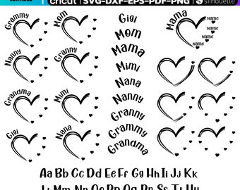 Editable Heart Grandkid Name Svg, Custom Heart Svg, Personalized Mama Svg for Cricut, Mimi, Grandma, Grammy Heart Svg, Mothers Day Gift SVG