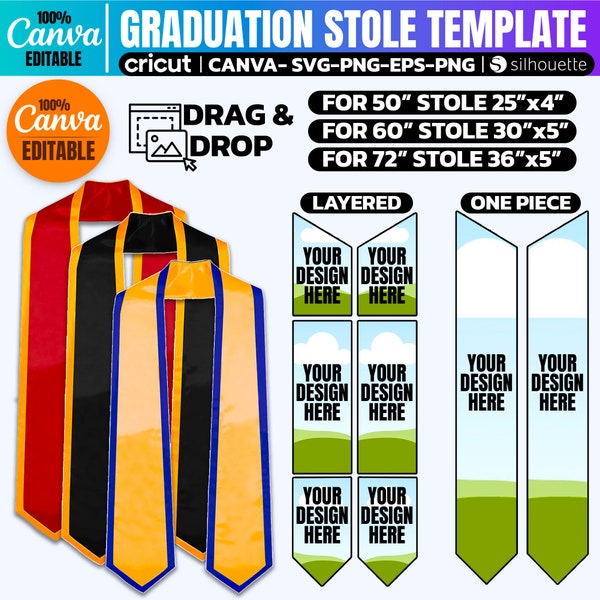 3 SIZE Graduation Stole Template Bundle, Stole Template Svg, Graduation Stole Sublimation Template, Graduation Template, Canva Editable