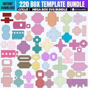 220個のボックステンプレートバンドルSVG、Cricut Silhouette、レーザーカットファイル