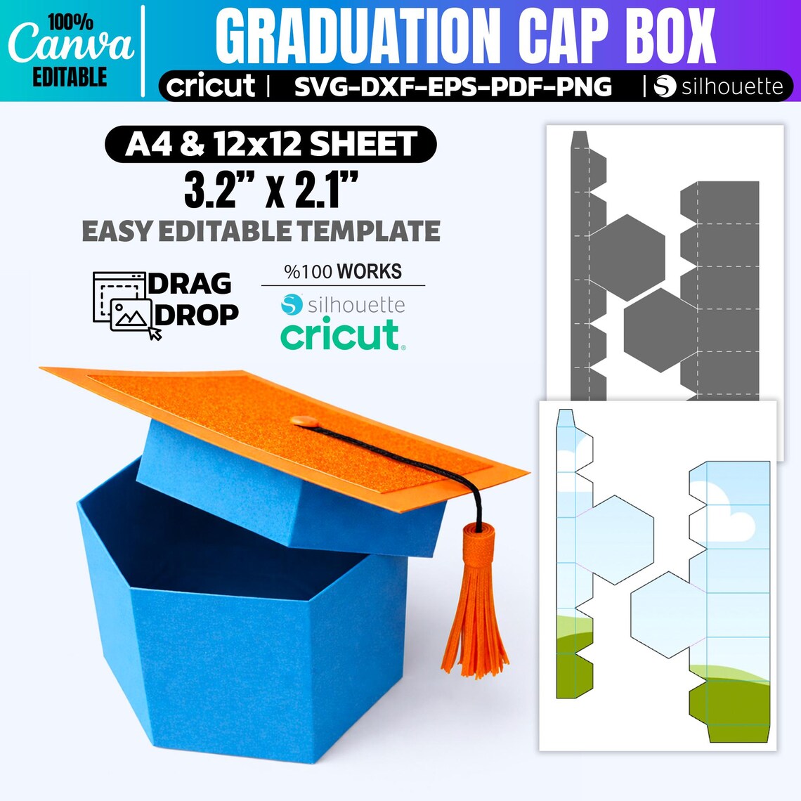 Graduation Box Dxf Graduation Cap Gift Box Template, Canva Editable SVG Favor Box - Etsy