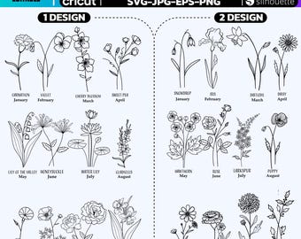 Birth Month Flower SVG Bundle: Botanical Designs (Digital Download)