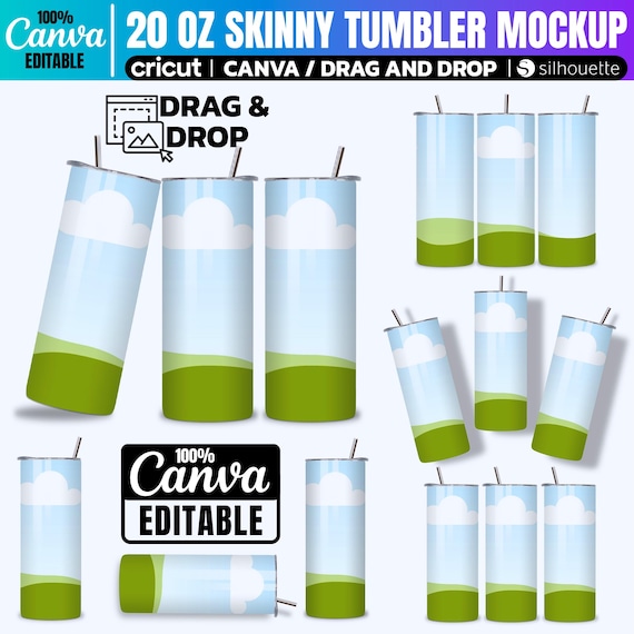 Canva 20 Oz Skinny Tumbler Mockup: Canva Drag and Drop Template (Digital Download)