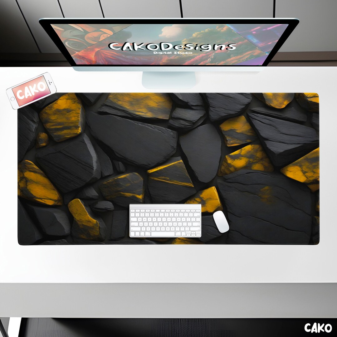 Yellow and Black Slate Stone Desk Mat / Office Decoration / Gaming ...