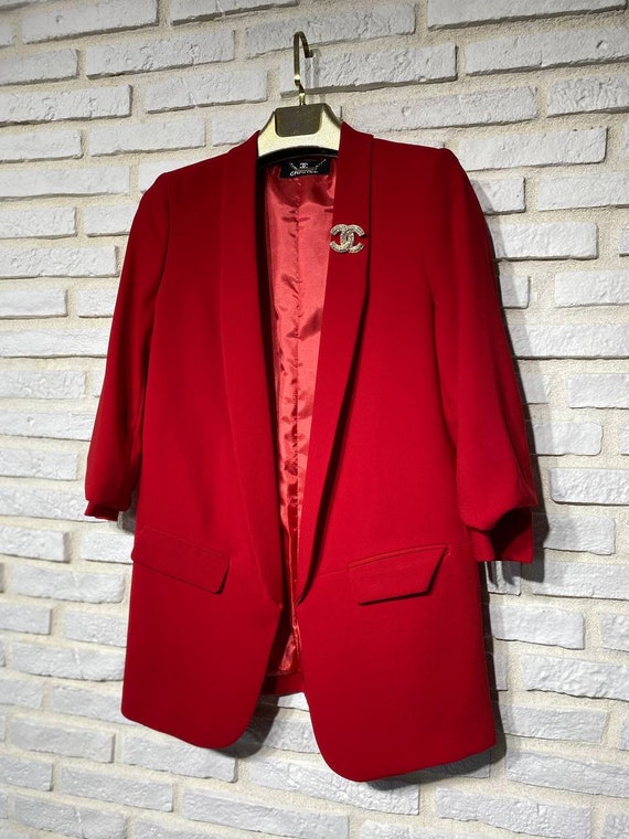 Chanel Red Sequined Collarless Zip Blazer 60CHX-102