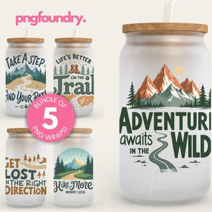 Hiker Glass Can Wrap Sublimation Bundle, Hiking Tumbler Wrap, 16oz Adventure Awaits Tumbler Wrap, Mountains Tumbler Wrap PNG For Hiking Gift