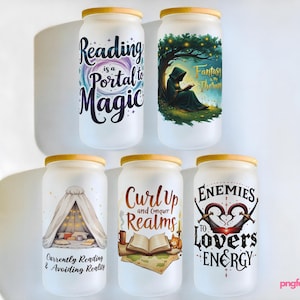Book Glass Can Tumbler Wrap Bundle: Reading Lover PNG (16oz Digital Download)