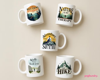 Adventure Mug Wrap Bundle: Hiking Camping PNG Designs (11oz 12oz 15oz PNG Digital Download)