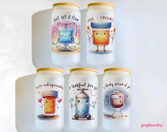 Kawaii Nurse Glass Can Wrap Bundle: Nurse Appreciation PNG, 16oz (Digital Download)