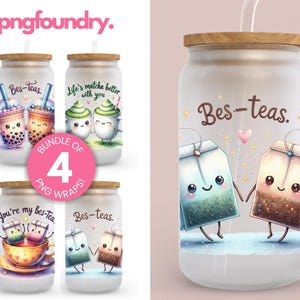 Bestie Glass Cup Wrap Bundle na słodki prezent dla najlepszego przyjaciela, Bes-Teas Cup Wrap, Best Friend Sublimation Wrap, Bes Tea Friend Glass Cup PNG, 16 uncji