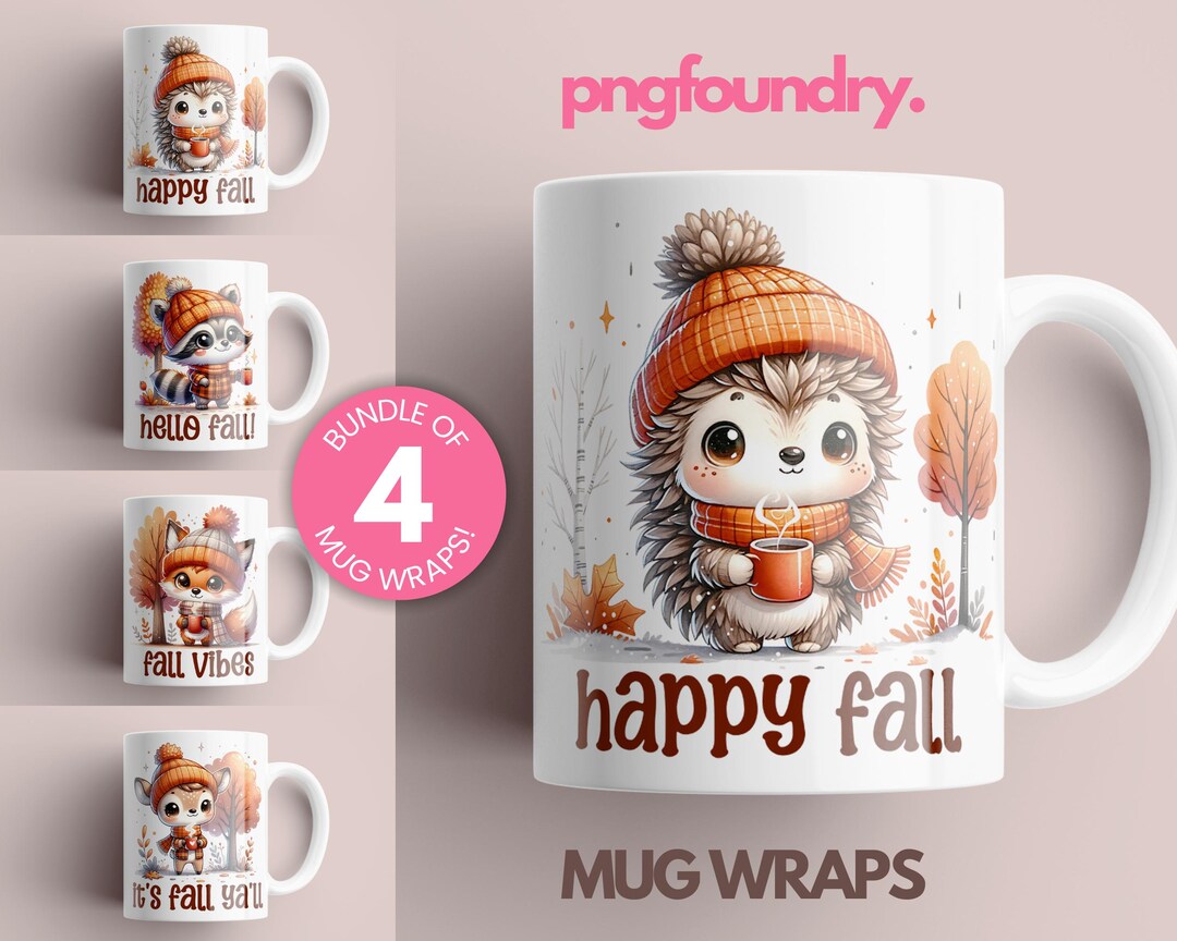 Hello Fall Mug Wrap Bundle, Fall Mug PNG, Autumn Themed Mug Design 11oz ...