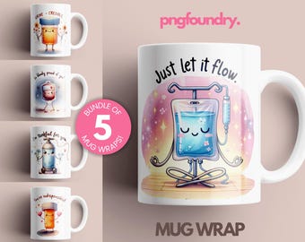 Funny Nurse Mug PNG Bundle, Kawaii Nurse Cup PNG for New Nurse Gift, Nurse Sublimation Mug Wrap for Nurse Appreciation Gift 11oz 12oz 15oz