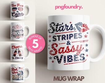 4th July Mug Wrap Bundle: Funny Independence Day PNG Designs (11oz 12oz 15oz)