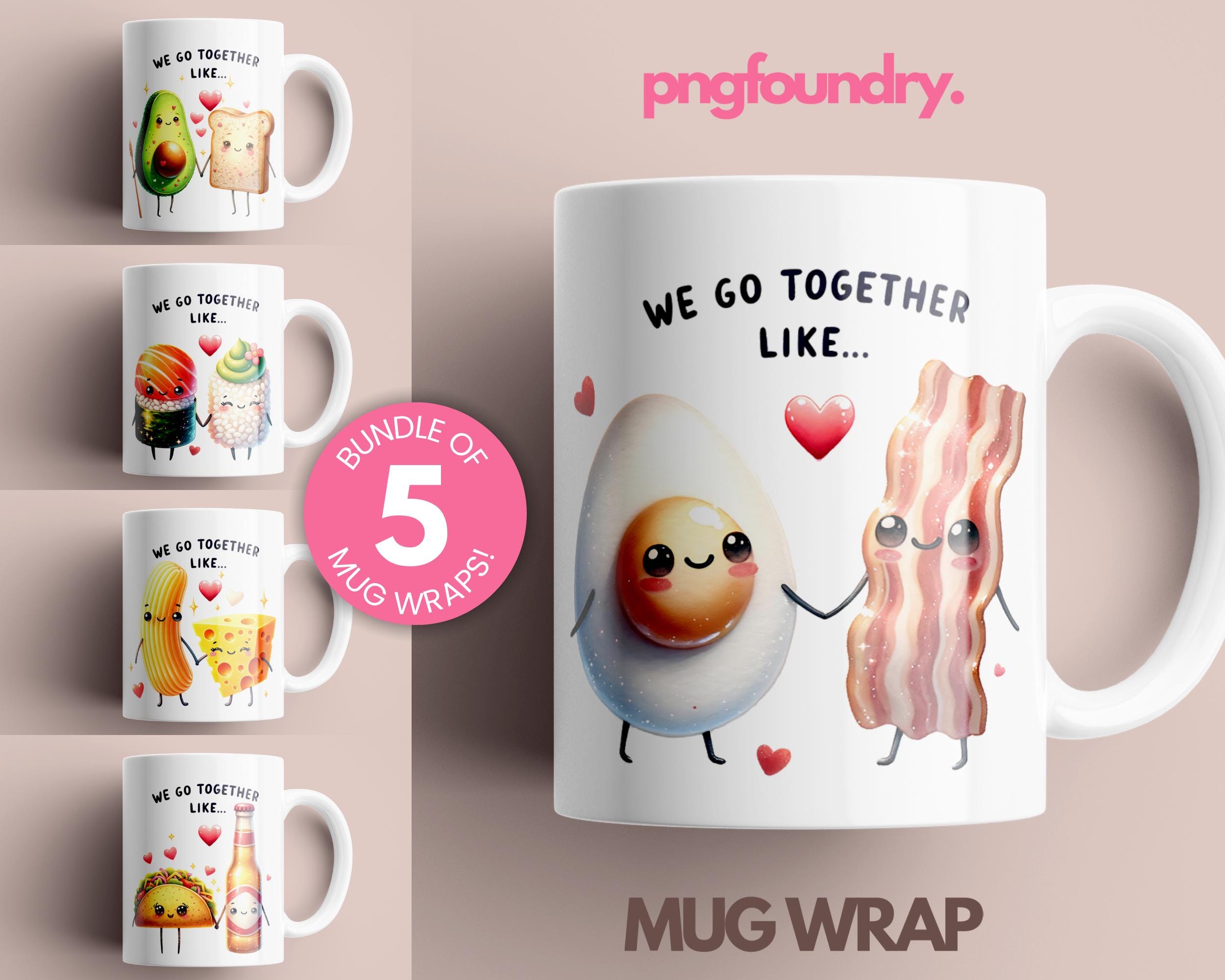 Kawaii Valentine Mug Wrap Bundle, Cute Couple Mug Sublimation Designs, Valentines Day Wrap, 11oz 15oz 12oz Funny Couple Coffee Cup PNG