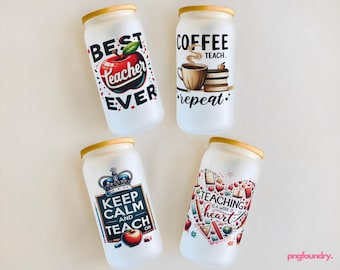 Teacher Appreciation 16oz Glass Can Wrap Sublimation Bundle (PNG Digital Download)