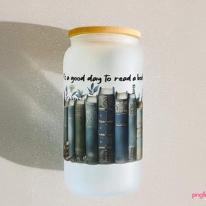 Floral Bookshelf Glass Can Wrap: Book Lover Sublimation PNG 16oz (Digital Download)