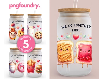 Valentine Glass Can Wrap Bundle, Funny Couple Tumbler Design, Valentine Sublimation PNG, 16oz Kawaii Couple Cup Wrap Vol II