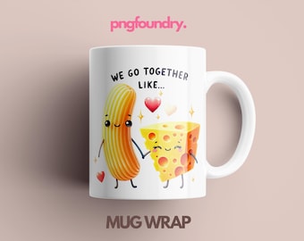 Couple Mug Wrap, Macaroni and Cheese Valentine's Day Coffee Cup PNG (Digital Download)