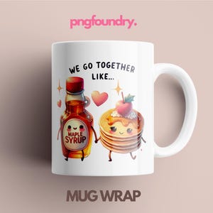 Valentinstag Becher Sublimation, Paar Kaffeetasse Design, Valentine Cup Wrap PNG, 11 Unze 15 Unze 12 Unze Ahornsirup und Pfannkuchen Kaffeetasse PNG