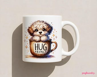 Dog Mug Wrap: Hug In A Mug, Friendship Sublimation 11oz 12oz 15oz (PNG Digital Download)