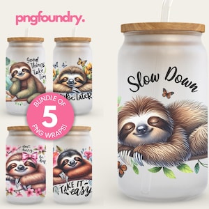 Sloth Glass Can Wrap Bundle, Cute Sloth Cup Wrap Designs, Sloth Sublimation, Sloth Glass Tumbler Design, Inspirational Tumbler Wrap 16oz
