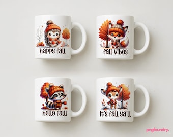 Fall Mug Wrap PNG Bundle: Hedgehog & Acorn Designs, 11oz 12oz 15oz (Digital Download)