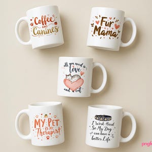 Pet Lover Mug Wrap Bundle: Cat & Dog Designs (16oz PNG) Digital Download image 1