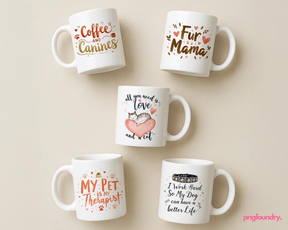 Pet Lover Mug Wrap Bundle: Cat & Dog Designs (16oz PNG) Digital Download
