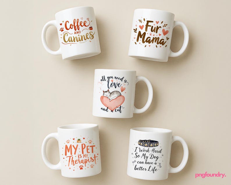 Pet Lover Mug Wrap Bundle: Cat & Dog Designs (16oz PNG) Digital Download image 1