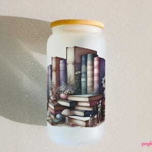 Book Lover Glass Can Wrap: Bookshelf Design, 16oz Sublimation PNG (Digital Download)