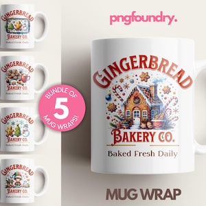 Gingerbread Bakery PNG Mug Wrap Bundle, North Pole Gingerbread Bakery, Christmas Baking PNG, Cookie Baking Crew Cup Wraps 11oz 12oz 15oz