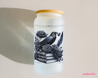 Morally Grey Book Glass Can Wrap: Raven Romantasy Design 16oz (PNG Digital Download)