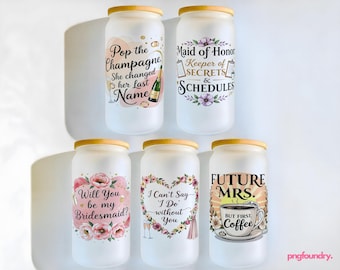 Paquete de envolturas para vasos de Bride Tribe: Lata de vidrio para bodas PNG (descarga digital para vaso de 16 oz)