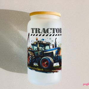 Embalagem para copo de vidro em formato de trator de aquarela: lata de 16 oz PNG (arquivo digital)