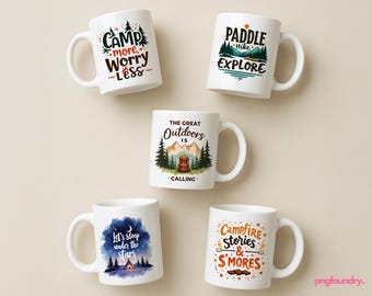 Mountain Camping Mug Wrap Bundle: Rustic Adventure Sublimation 11oz-15oz PNG (Digital Download)