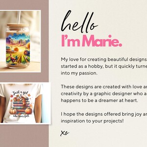 May include: Two designs featuring fall-themed graphics. The first design is a white tumbler with a brown lid and a straw. The tumbler has a watercolor-style graphic of a tractor driving through a field with the text "Farm Life". The second design is a white t-shirt with a graphic of a girl reading a book on a stack of books with the text "Just a girl who loves fall".