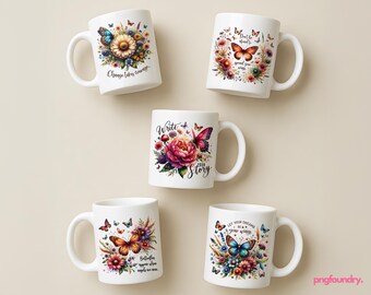 Butterfly Mug Wrap Bundle: Floral Sublimation Designs 11oz 12oz 15oz (Digital Download)
