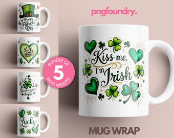 St Patricks Day Mug Wrap Bundle: Irish Shamrock PNG, 11oz 12oz 15oz (Digital Download)