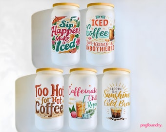 Floral Iced Coffee Cup Wrap Bundle: 16oz Tumbler PNG (Digital Download)