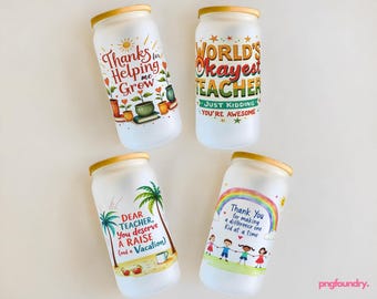 Teacher Glass Can PNG Bundle: 16oz Appreciation Tumbler Wrap (Digital Download)