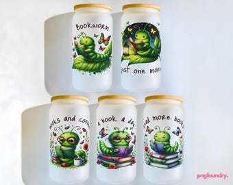 Bookworm Glass Can Wrap Bundle: Bookish Sublimation Design 16oz (Digital Download)