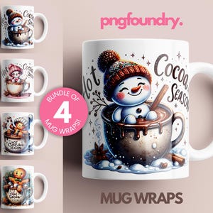 Hot Chocolate Mug Wrap Bundle, Hot Cocoa Mug PNG, Cocoa Mug Wrap, 11oz 12oz 15oz Hot Chocolate Sublimation Mug Template