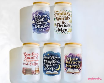 Bookish Glass Can Wrap PNG, Romantasy Tumbler Design, Smutty Book Lover Sublimation (16oz)