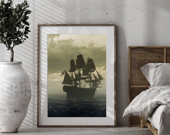 Vintage Pirate Ship Wall Art Print - Digital Download - Lost Treasure Collection - 5 Prints Included