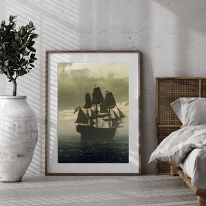 Vintage Pirate Ship Wall Art Print - Digital Download - Lost Treasure Collection - 5 Prints Included