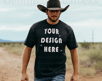 Black Gildan 64000 Mockup Black Gildan Mockup Bundle Cowboy Mockup Country Men Mockup Western Mockup Gildan 64000 Mockup Bundle Rancher Mock