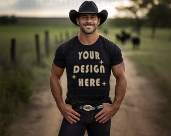 Black Bella Canvas 3001 Mockup Black Bella Canvas Mockup Bundle Cowboy Mockup Country Men Mockup Western Mockup Black 3001 Shirt Farmer Mock