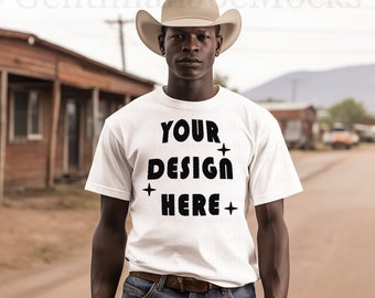 White Gildan 5000 Mockup Tshirt Black Male Model Mockup Western Mockup Black Cowboy Mockup White Shirt Tee Gildan Mockup Bundle White Tshirt