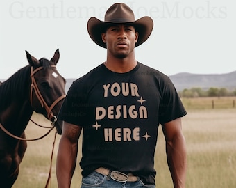 Black Gildan 5000 Mockup Tshirt Black Model Mockup Western Mockup Black Cowboy Mockup Horse Mockup Country Men Mockup Gildan Mockup Bundle